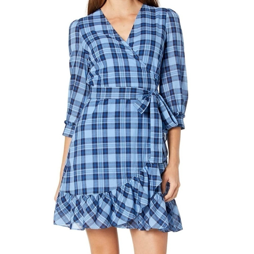Draper James Reba Wrap Dress in Midnight Blue Plaid Mini Dress Size 6